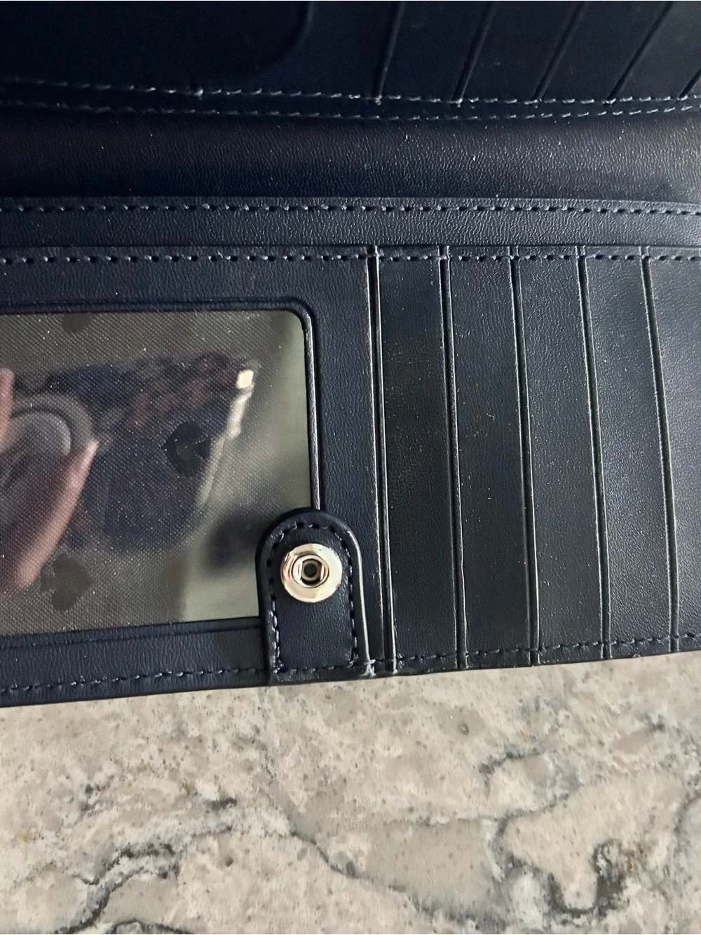 kate spade navy wallet with yellow lemon print